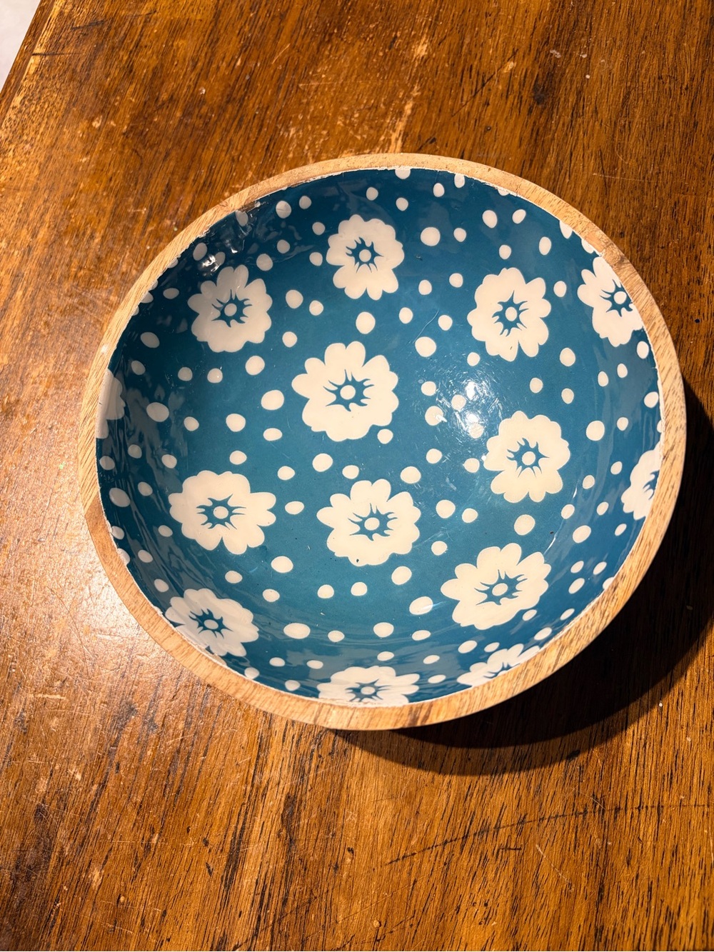 The Pioneer Woman Blue and White Floral Wooden Bowl